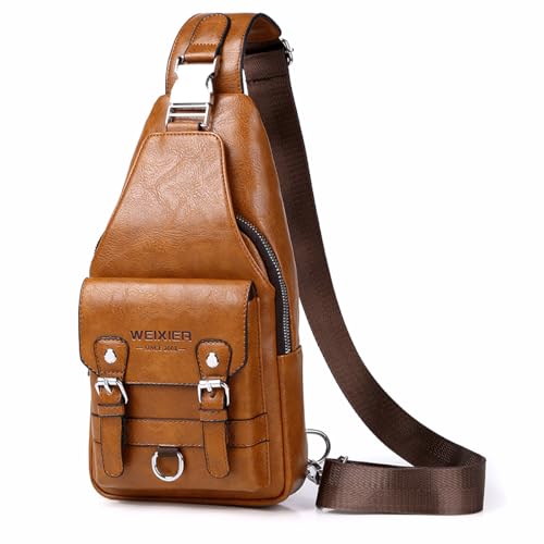 A-QMZL Tasche Herren Schultergurt Rucksack Einschulter Herren Leder Umhängetasche Herren Klein Wasserdicht Schulter Sling Bag Kleine Crossbody Bag (Hellbraun 1) von A-QMZL