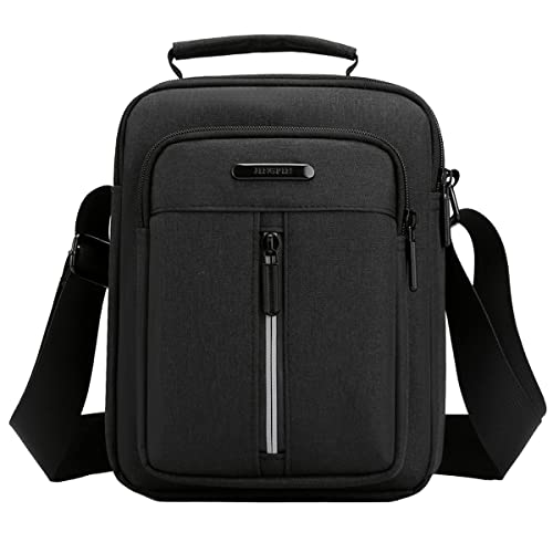 Herren Umhängetasche Messenger Bags Kleine Canvas Crossbody Tasche Casual Reise Telefon Tasche Handtasche mit mehreren Taschen für Schule Arbeit Wandern, schwarz 2, Small von A-QMZL