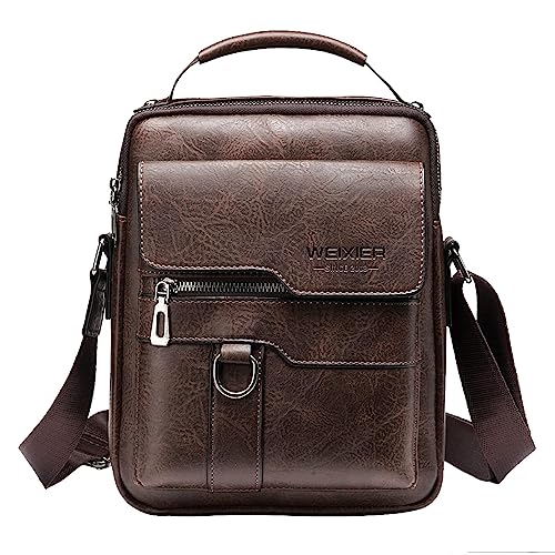 Umhängetasche Herren Schultertasche Herrentasche Klein Vintage PU Leder Crossbody Herren Tasche Umhängen Handtasche Männer für Arbeit, Schule, Alltag (Dunkelbraun) von A-QMZL