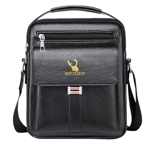 Umhängetasche Herren Schultertasche Herrentasche Klein Vintage PU Leder Crossbody Herren Tasche Umhängen Handtasche Männer für Arbeit, Schule, Alltag (schwarz 1) von A-QMZL