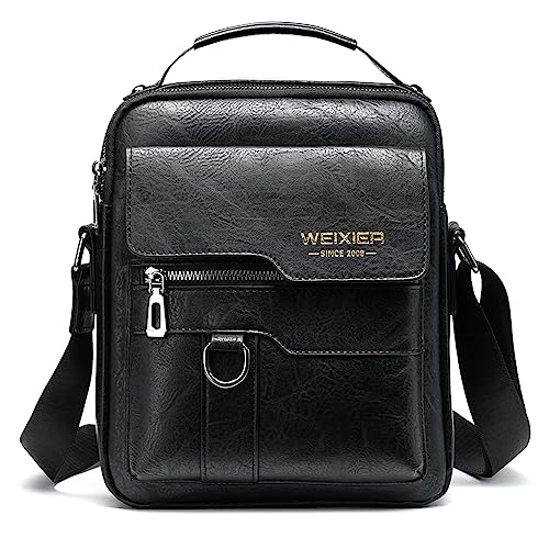 Umhängetasche Herren Schultertasche Herrentasche Klein Vintage PU Leder Crossbody Herren Tasche Umhängen Handtasche Männer für Arbeit, Schule, Alltag (schwarz 2) von A-QMZL