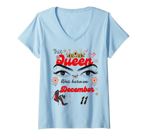 Damen Eine Königin wurde am 11. Dezember 11. Geburtstag geboren T-Shirt mit V-Ausschnitt Damen Eine Königin wurde am 11. Dezember 11. Geburtstag geboren T-Shirt mit V-Ausschnitt von A Queen Was Born on December 11 December Birthday