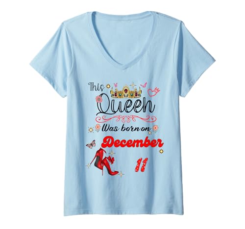 Damen Eine Königin wurde am 11. Dezember 11. Geburtstag geboren T-Shirt mit V-Ausschnitt Damen Eine Königin wurde am 11. Dezember 11. Geburtstag geboren T-Shirt mit V-Ausschnitt von A Queen Was Born on December 11 December Birthday
