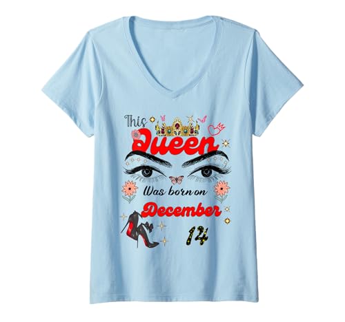 Damen Eine Königin wurde am 14. Dezember 14. Geburtstag geboren T-Shirt mit V-Ausschnitt Damen Eine Königin wurde am 14. Dezember 14. Geburtstag geboren T-Shirt mit V-Ausschnitt von A Queen Was Born on December 14 December Birthday