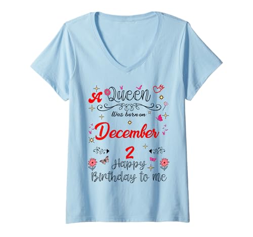 Damen Eine Königin wurde am 2. Dezember 2. Geburtstag geboren T-Shirt mit V-Ausschnitt Damen Eine Königin wurde am 2. Dezember 2. Geburtstag geboren T-Shirt mit V-Ausschnitt von A Queen Was Born on December 2 December Birthday