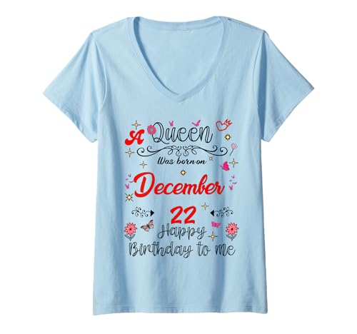 Damen Eine Königin wurde am 22. Dezember 22. Geburtstag geboren T-Shirt mit V-Ausschnitt Damen Eine Königin wurde am 22. Dezember 22. Geburtstag geboren T-Shirt mit V-Ausschnitt von A Queen Was Born on December 22 December Birthday