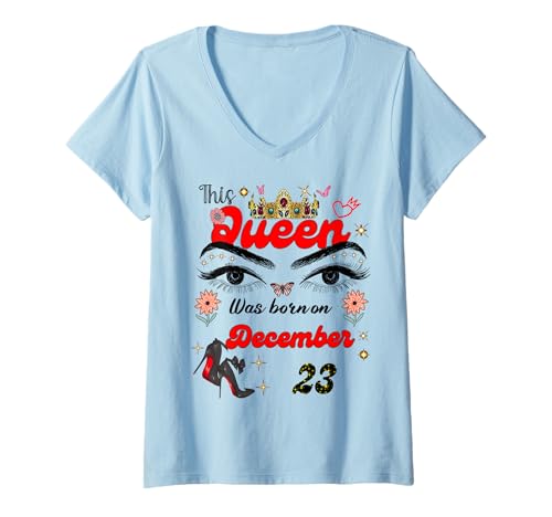 Damen Eine Königin wurde am 23. Dezember 23. Geburtstag geboren T-Shirt mit V-Ausschnitt von A Queen Was Born on December 23 December Birthday