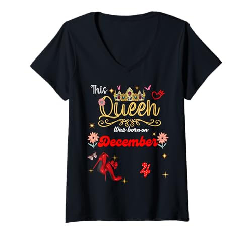Damen Eine Königin wurde am 4. Dezember 4. Geburtstag geboren T-Shirt mit V-Ausschnitt Damen Eine Königin wurde am 4. Dezember 4. Geburtstag geboren T-Shirt mit V-Ausschnitt von A Queen Was Born on December 4 December Birthday