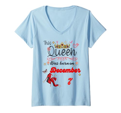 Damen Eine Königin wurde am 7. Dezember 7. Geburtstag geboren T-Shirt mit V-Ausschnitt Damen Eine Königin wurde am 7. Dezember 7. Geburtstag geboren T-Shirt mit V-Ausschnitt von A Queen Was Born on December 7 December Birthday