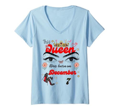Damen Eine Königin wurde am 7. Dezember 7. Geburtstag geboren T-Shirt mit V-Ausschnitt Damen Eine Königin wurde am 7. Dezember 7. Geburtstag geboren T-Shirt mit V-Ausschnitt von A Queen Was Born on December 7 December Birthday