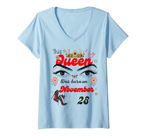 Damen Eine Königin wurde am 28. November 28. Geburtstag geboren T-Shirt mit V-Ausschnitt Damen Eine Königin wurde am 28. November 28. Geburtstag geboren T-Shirt mit V-Ausschnitt von A Queen Was Born on November 28 November Birthday