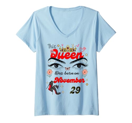 Damen Eine Königin wurde am 29. November 29. Geburtstag geboren T-Shirt mit V-Ausschnitt Damen Eine Königin wurde am 29. November 29. Geburtstag geboren T-Shirt mit V-Ausschnitt von A Queen Was Born on November 29 November Birthday