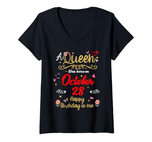 Damen Eine Königin wurde am 28. Oktober 28. Geburtstag geboren T-Shirt mit V-Ausschnitt von A Queen Was Born on October 28 October Birthday