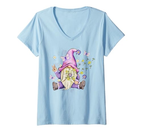 Damen Friedenszeichen Frühling Zwerg Pusteblume Sommer Wildblume Damen T-Shirt mit V-Ausschnitt Damen Friedenszeichen Frühling Zwerg Pusteblume Sommer Wildblume Damen T-Shirt mit V-Ausschnitt von A Ray of Sunshine