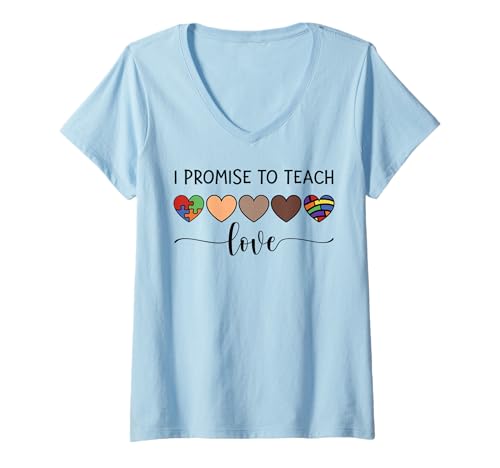 Damen I Promise to Teach Love T-Shirt Inclusion Kindness Diversity T-Shirt mit V-Ausschnitt Damen I Promise to Teach Love T-Shirt Inclusion Kindness Diversity T-Shirt mit V-Ausschnitt von A Ray of Sunshine