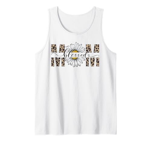 Gesegnete Mutter Gänseblümchen mit Leopardenmuster Dankbare Mama Tank Top von A Ray of Sunshine