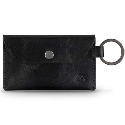 A-SLIM IMI Leather Utility Card Holder | Leder Schlüssel & Bargeld Halter für Herren | Kompaktes, minimalistisches Design mit Knopfverschluss | Premium Vollnarbenleder | Schlüsselring Befestigung, von A-SLIM