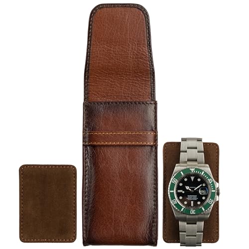 A-SLIM Tokei | Leder-Uhren-Reisetasche | Herren-Lederuhren-Reiseetui mit Klappverschluss, Brüniertes Hellbraun, 12.7, Luxuriös von A-SLIM