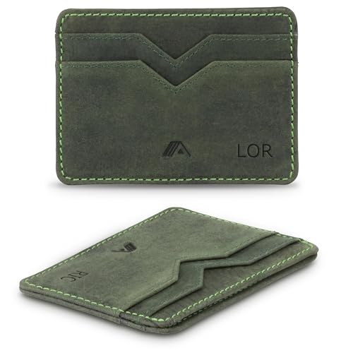 A-SLIM Yaiba Personalisierte Ledergeldbörse Kartenetui mit individueller Initialenprägung | Personalisierte Geldbörse für Männer | Premium Vollnarbenleder Geldbörse, Raw Green, 10.5*7.5 cm, von A-SLIM
