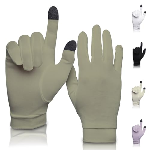 A TOUCH OF Silk Unterziehhandschuhe aus Reiner Seide | Weich & bequem | Touchscreen-fähige Thermohandschuhe | Natürlich | Unisex | Waschbeutel inklusive (Waldgrün, Klein) von A TOUCH OF Silk
