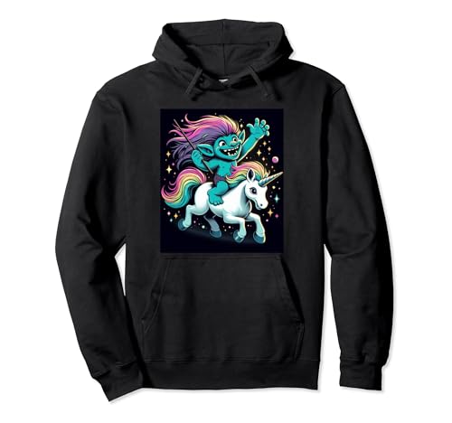 Ein Troll reitet ein Einhorn, Jungen, Mädchen, Herren, Damen, Kinder, Erwachsene Pullover Hoodie von A Troll Riding A Unicorn Rainbow Shop
