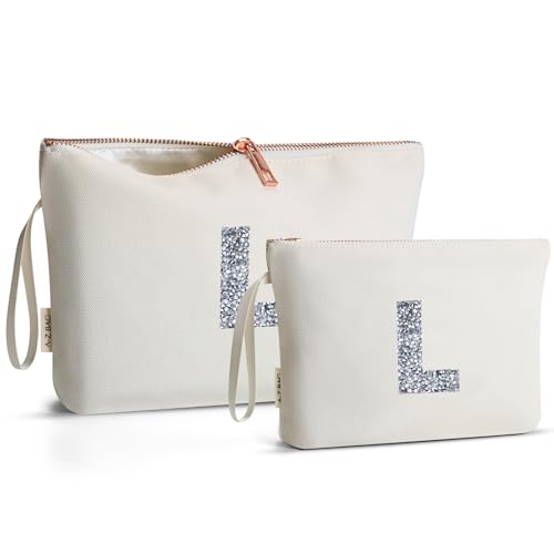A-Z BAG Personalisierte Kosmetiktasche mit Initiale – Schminktasche Damen mit Strass Buchstabe,Makeup Bag mit Glitzer-Dekor,Geschenk für Frauen & Mädchen,L von A-Z BAG