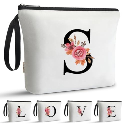 A-Z BAG Personalisierte Kosmetiktasche Damen –Geschenke für Frauen,Kulturtasche mit Initialen,Schminktasche Reise Make-up Tasche,S von A-Z BAG