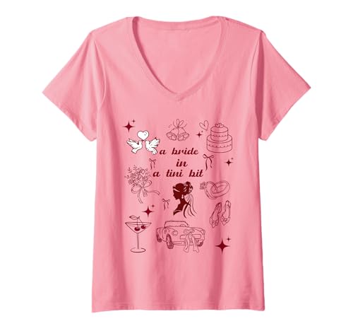 Damen Eine Braut in einem winzigen Bit, Junggesellinnenabschied, Brautjungfer, Braut T-Shirt mit V-Ausschnitt von A bride in a tini bit