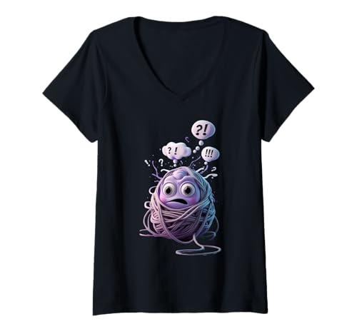 Damen EIN Cartoon-Gehirncharakter, lustiges Unisex-Design, für Herren und Damen T-Shirt mit V-Ausschnitt Damen EIN Cartoon-Gehirncharakter, lustiges Unisex-Design, für Herren und Damen T-Shirt mit V-Ausschnitt von A cartoon brain character Funny unisex Design tee