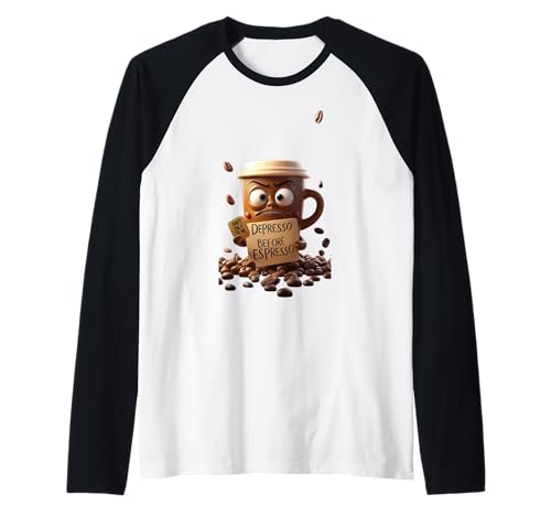 A Grumpy Coffee Cup Lustiges Unisex-Design für Herren und Damen Raglan von A grumpy Coffee Funny Unisex Design Men Women tee