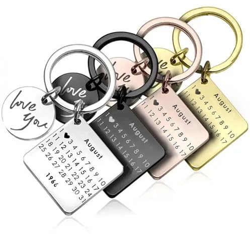 A & A Hair Beauty Schlüsselanhänger Kalender mit Datum Gravur personalisiert und Beidseitig graviertI Jahrestag graviert I Hochzeitstag graviert I love you Partner Geschenk am Schlüsselband (gold) von A & A Hair Beauty