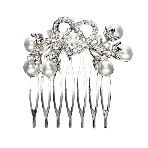 AAHB Brautschmuck Kopfschmuck Haarschmuck Brautschmuck Haarkamm Steckkamm Einsteckkamm Perle Strass Herz von A & A Hair Beauty