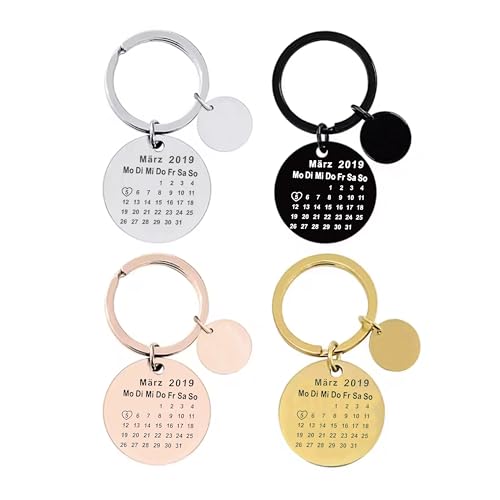 Schlüsselanhänger Kreisförmig Kalender mit Datum Gravur personalisiert und Beidseitig graviertI Jahrestag graviert I Hochzeitstag graviert I love you Partner Geschenk am Schlüsselband (Schwarz) von A & A Hair Beauty