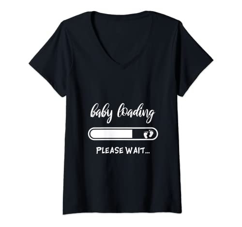 Damen Baby Loading Bitte warten Sie lustige Spruch Schwangerschaftsankündigung T-Shirt mit V-Ausschnitt von A & E C