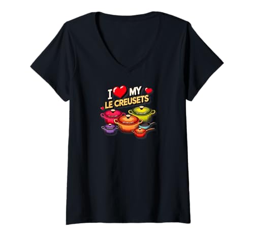 Damen Ich liebe meine Le Creusets T-Shirt mit V-Ausschnitt von A&G Sisters