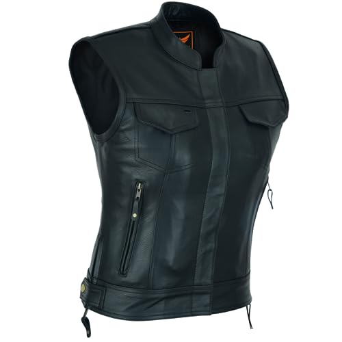 A&H Apparel Damen Top Grain Rindsleder Club-Stil Motorrad Weich Dickes Leder Weste, Schwarz, XS von A&H Apparel