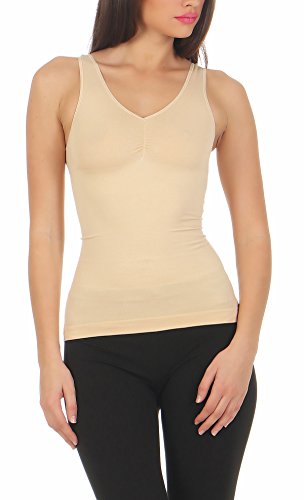 Slim -Fit Unterhemd Mieder Damen Bauchweg-Shirt RIPP Unterwäsche CL 836 (40/42, Beige) von A&LE Fashion