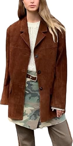 A&M Express Damen-Oversize-Lederblazer in Braun – Lässiger Oversize-Mantel im Streetwear-Stil von A&M Express