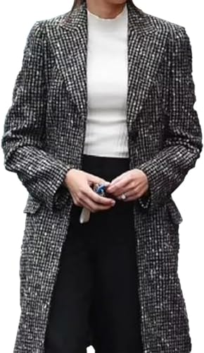 A&M Express Damen Michelle Wool Single Breasted Grey Long Coat - Fool Me Keegan Once Checkered Trenchcoat, grau, 36 von A&M Express