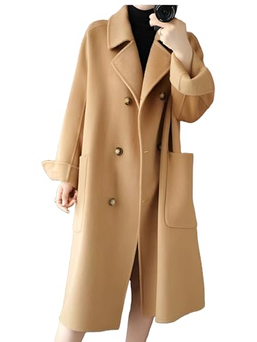 A&M Express Damen Winter Trenchcoat Zweireiher Wolle Langmantel, camel, 3XL von A&M Express