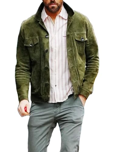 A&M Express Ryan Reynolds Inspired – Grüne Wildlederjacke – Cowboy-Stil Wildleder-Truckerjacke, grün, M von A&M Express