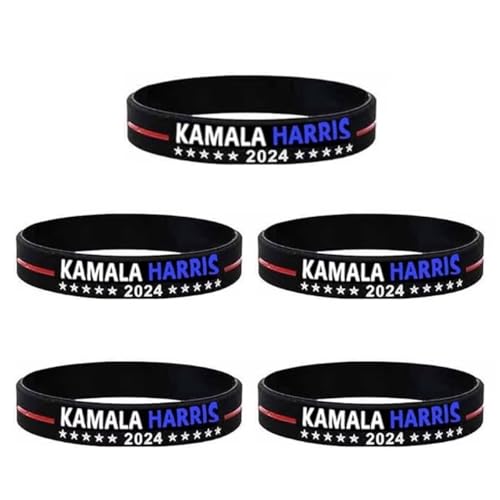 A-yeite Kamala Harris 2024 Präsident Wahlkampagne Armbänder Silikon Armbänder Gummi Armbänder für Männer Frauen 5 Stück, Einstellbar, Gummi, Kein Edelstein von A-yeite