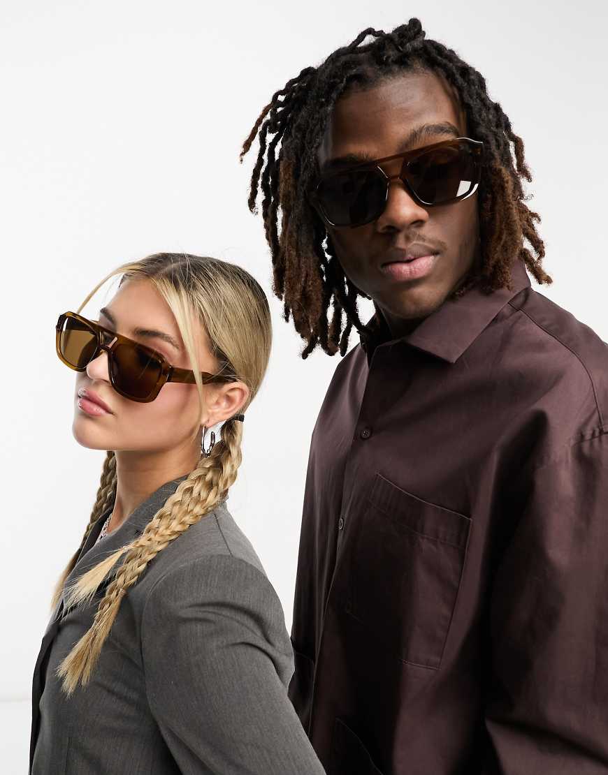 A. Kjaerbede - Kaya - Eckige Pilotensonnenbrille in transparentem Rauchgrau-Braun von A.Kjaerbede