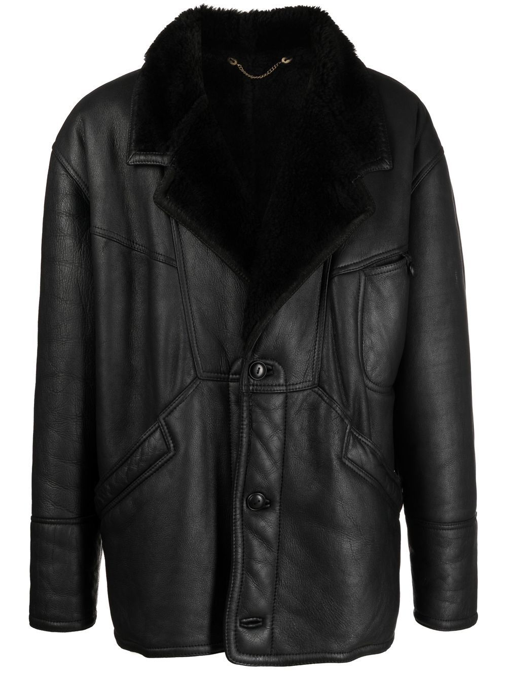 A.N.G.E.L.O. Vintage Cult 1980s Ledermantel mit Shearling-Futter - Schwarz von A.N.G.E.L.O. Vintage Cult