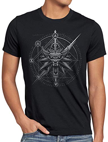 A.N.T. Hexer Wappen Herren T-Shirt Geralt Mittelalter Wolf, Größe:L von A.N.T. Another Nerd T-Shirt