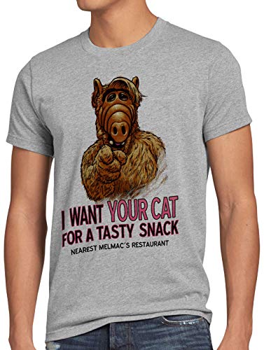 A.N.T. I Want Your Cat Herren T-Shirt alf melmac Sitcom, Größe:3XL, Farbe:Grau meliert von A.N.T. Another Nerd T-Shirt