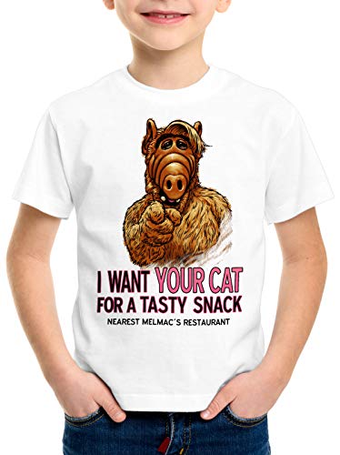 A.N.T. I Want Your Cat T-Shirt für Kinder alf melmac Sitcom, Größe:128 von A.N.T. Another Nerd T-Shirt