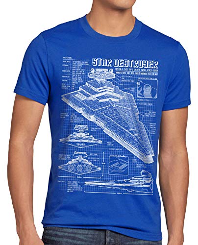 A.N.T. Sternenzerstörer Herren T-Shirt Blaupause Raumschiff, Größe:M, Farbe:Blau von A.N.T. Another Nerd T-Shirt