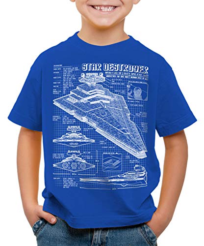 A.N.T. Sternenzerstörer T-Shirt für Kinder Blaupause Raumschiff, Farbe:Blau, Größe:128 von A.N.T. Another Nerd T-Shirt