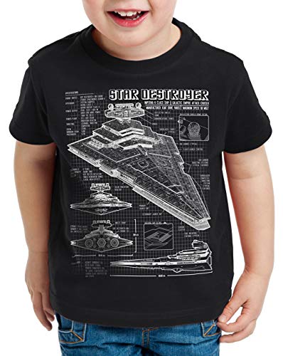 A.N.T. Sternenzerstörer T-Shirt für Kinder Blaupause Raumschiff, Farbe:Schwarz, Größe:140 von A.N.T. Another Nerd T-Shirt